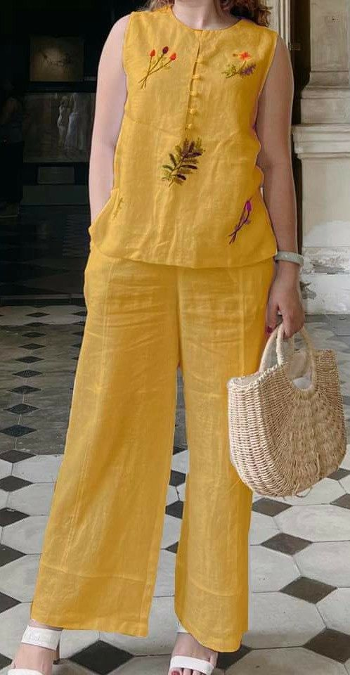 Cotton and Linen Casual Sleeveless Vest Trousers Set