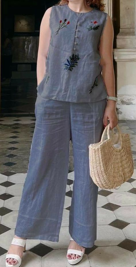 Cotton and Linen Casual Sleeveless Vest Trousers Set