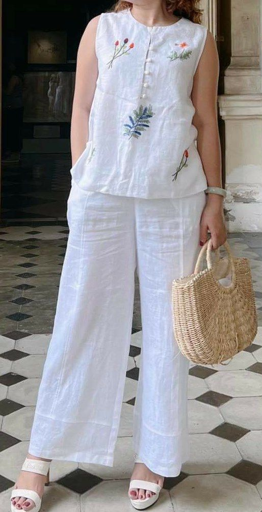 Cotton and Linen Casual Sleeveless Vest Trousers Set