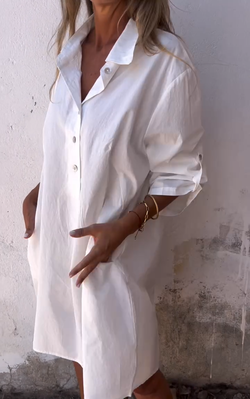 Long Sleeve Plain Casual Loose Shirt Dress