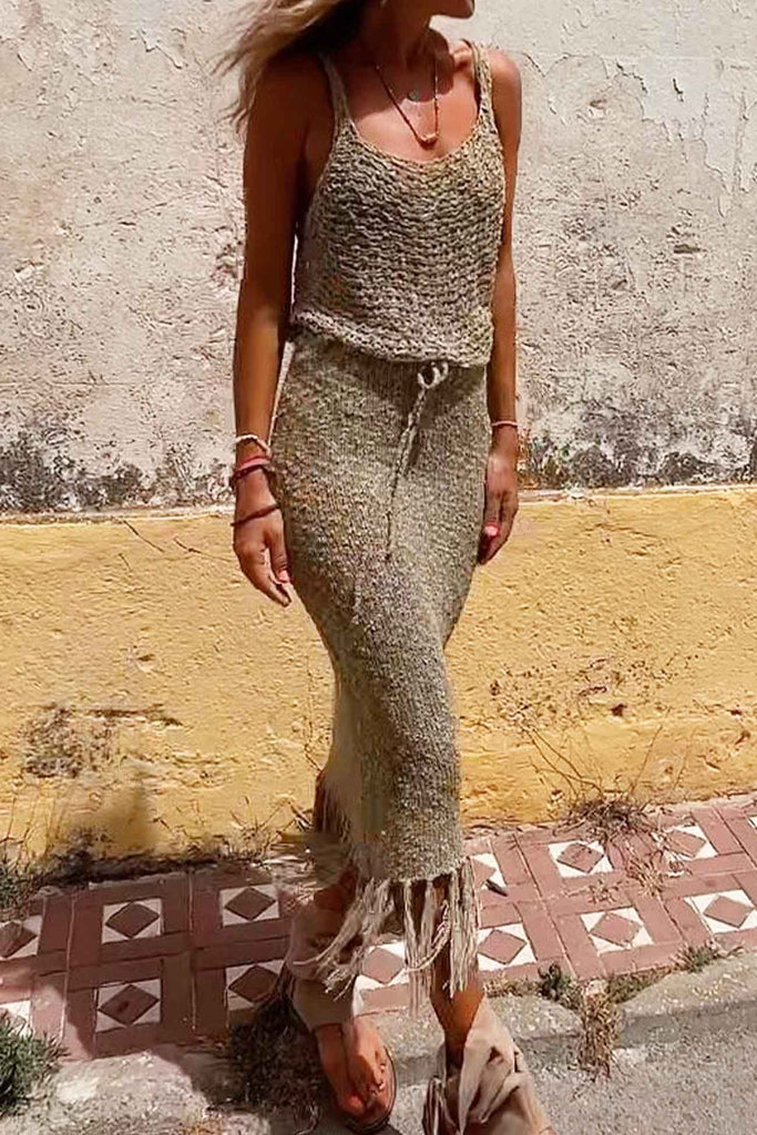 2024 Cutout Cami Tassel Midi Skirt Set