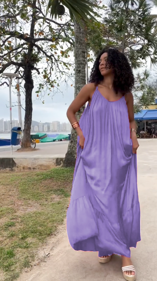  Solid Color Casual Halter Dress