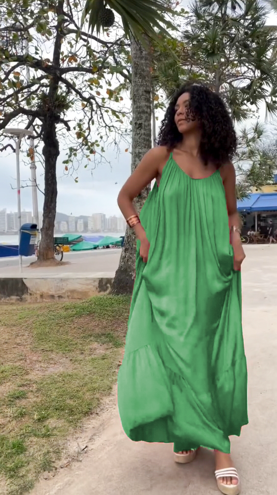  Solid Color Casual Halter Dress