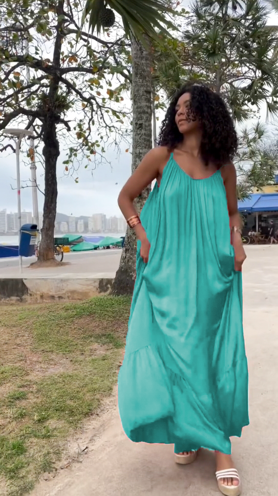  Solid Color Casual Halter Dress