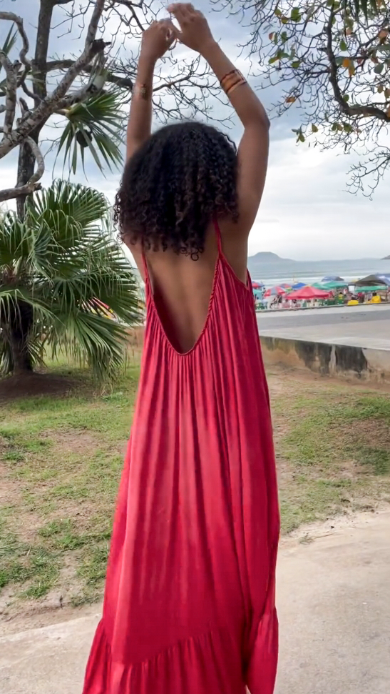 Solid Color Casual Halter Dress