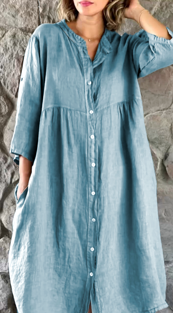 Cotton Linen Loose Shirt Dress Ladies Casual Dresses