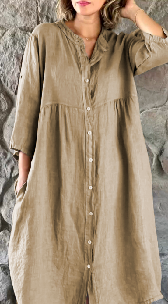 Cotton Linen Loose Shirt Dress Ladies Casual Dresses