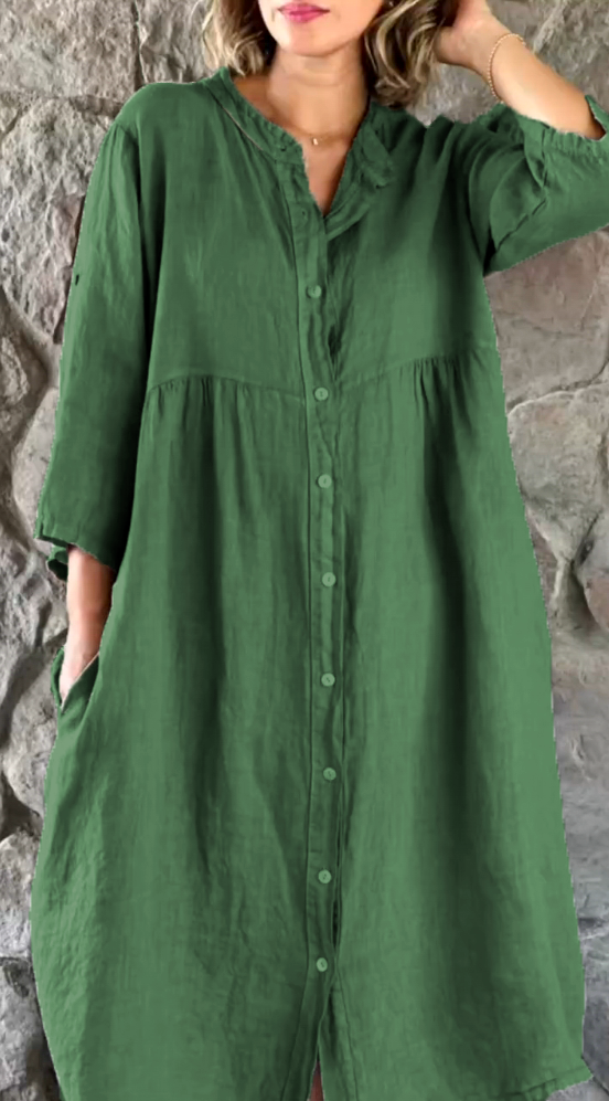 Cotton Linen Loose Shirt Dress Ladies Casual Dresses