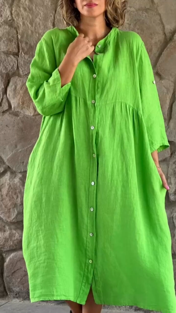 Cotton Linen Loose Shirt Dress Ladies Casual Dresses