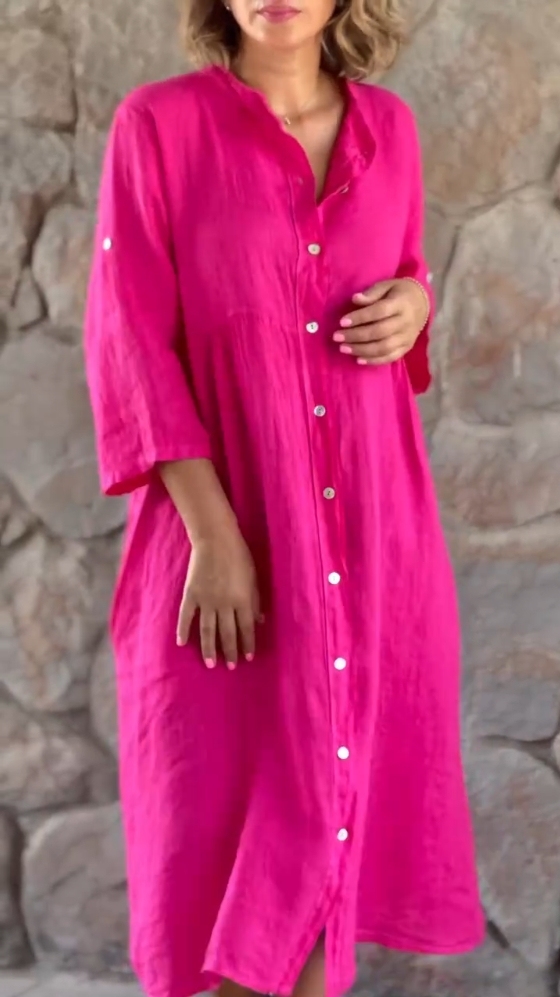 Cotton Linen Loose Shirt Dress Ladies Casual Dresses
