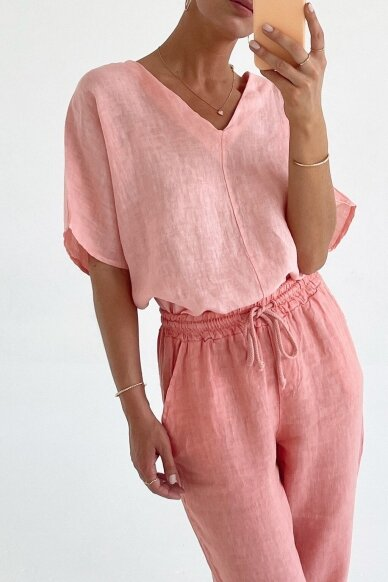 Linen Solid Color Short Sleeve Top