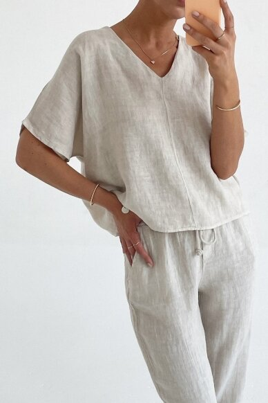 Linen Solid Color Short Sleeve Top