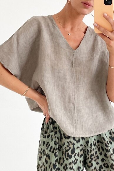Linen Solid Color Short Sleeve Top