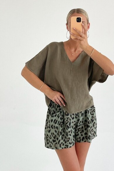 Linen Solid Color Short Sleeve Top