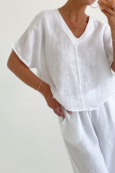 Linen Solid Color Short Sleeve Top