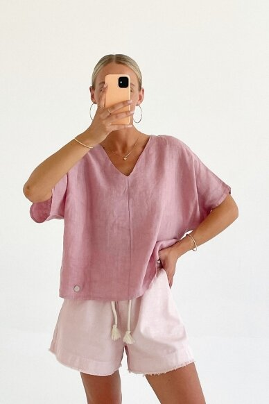 Linen Solid Color Short Sleeve Top