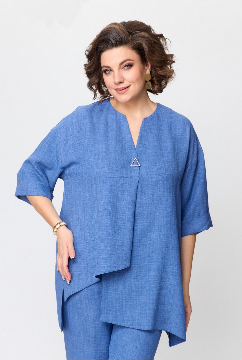 Elegant pure color cotton and linen two-piece suit