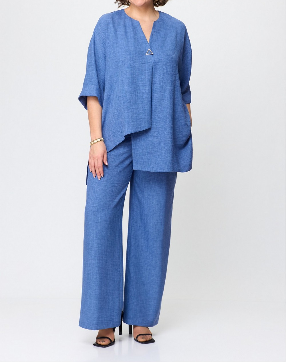 Elegant pure color cotton and linen two-piece suit