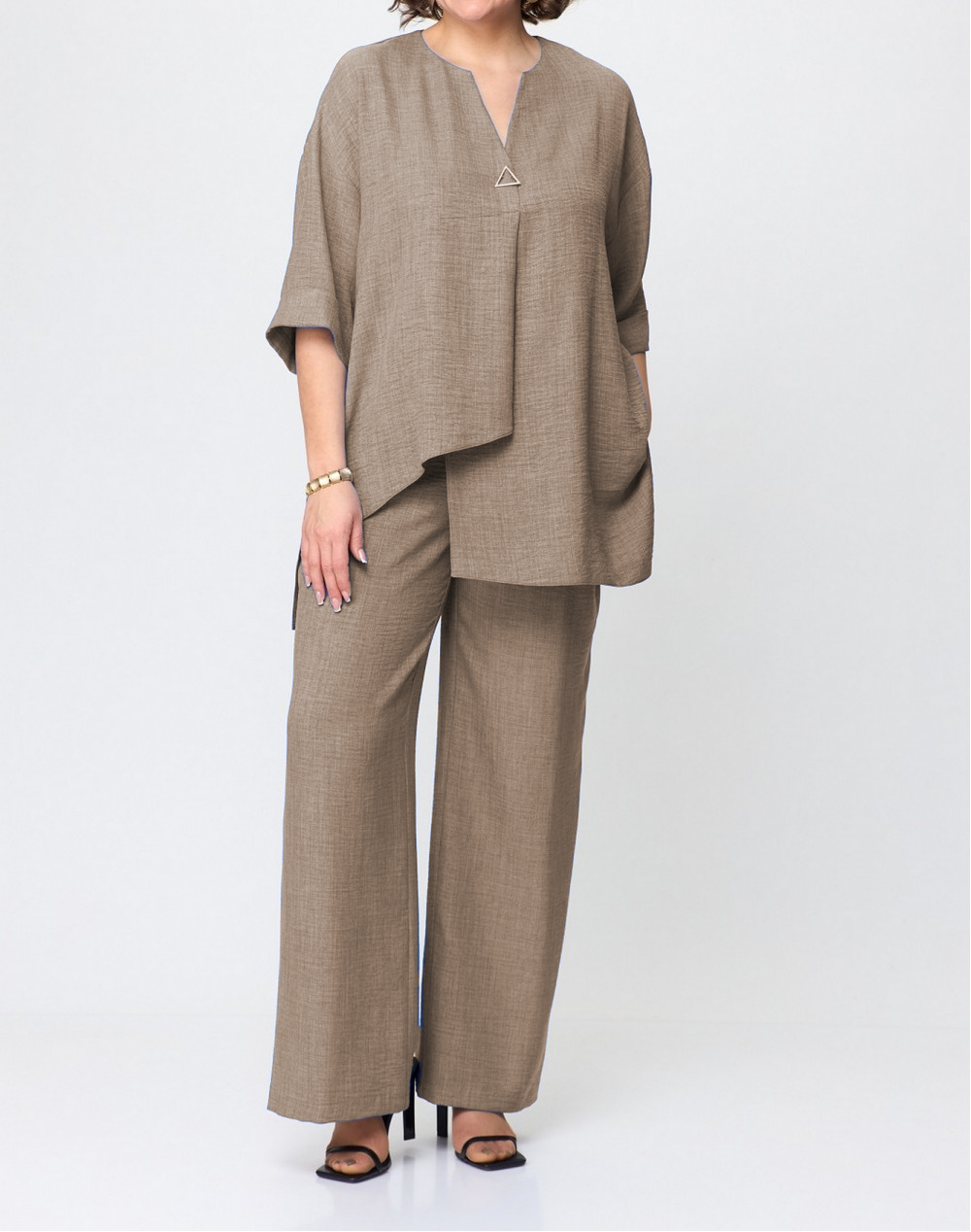 Elegant pure color cotton and linen two-piece suit