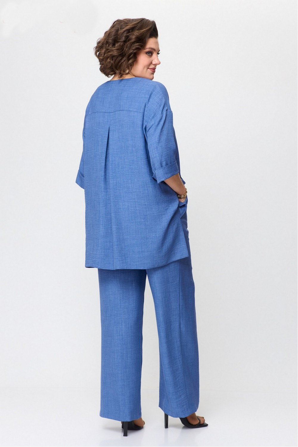 Elegant pure color cotton and linen two-piece suit