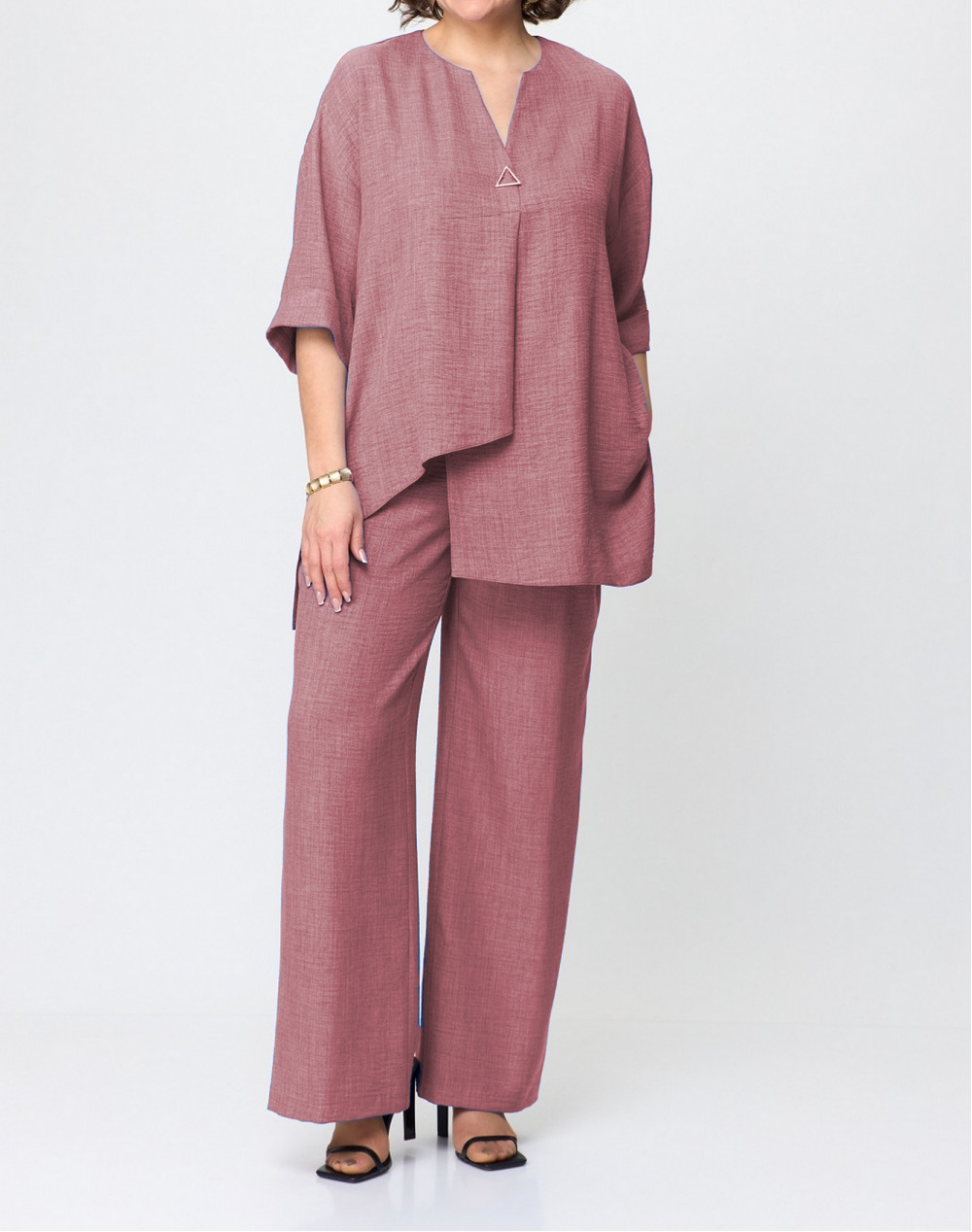 Elegant pure color cotton and linen two-piece suit