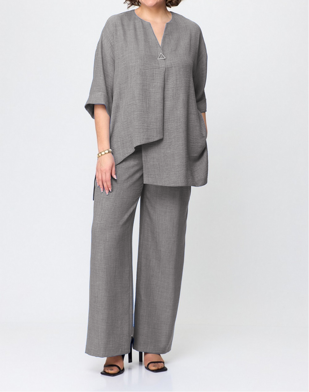 Elegant pure color cotton and linen two-piece suit