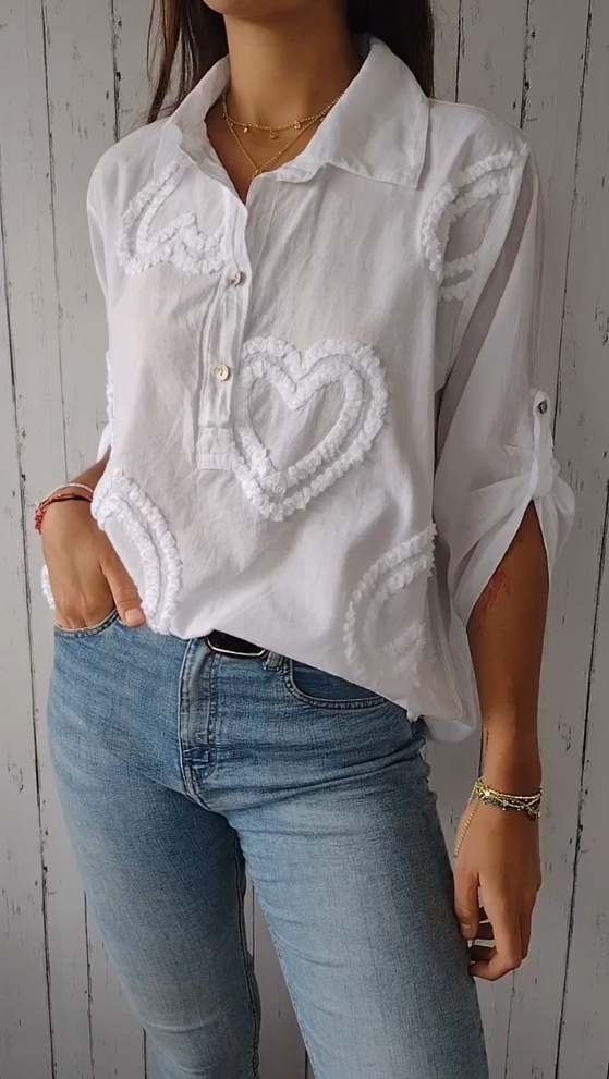 Heart Lace Cotton and Linen Shirt（Buy 2 get free shipping）