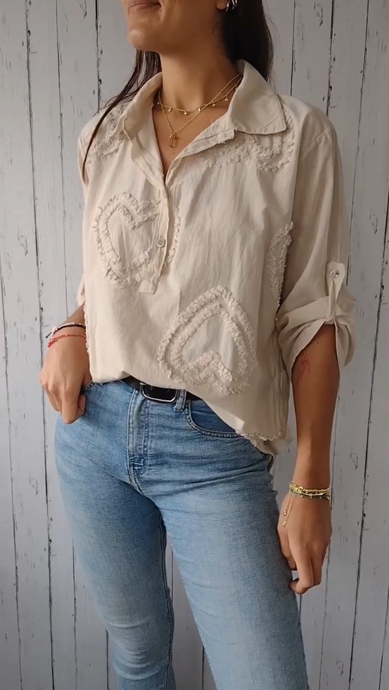 Heart Lace Cotton and Linen Shirt（Buy 2 get free shipping）