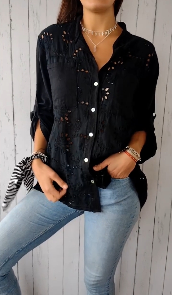 Lace Hollow Cotton Solid Shirt (Buy 2 Free Shipping)
