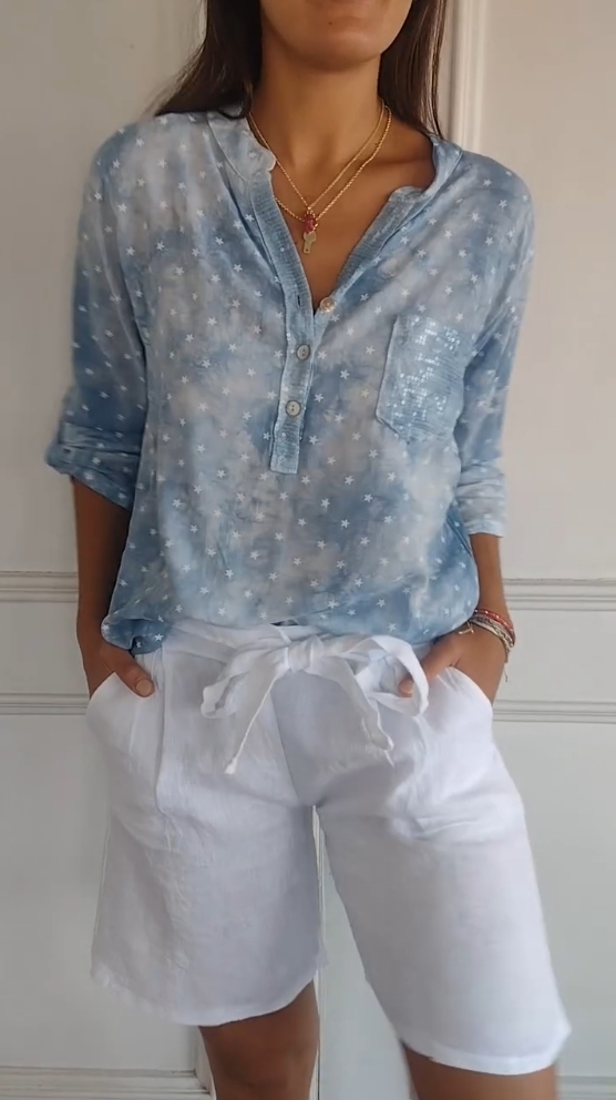 Star Print Casual Pocket Shirt