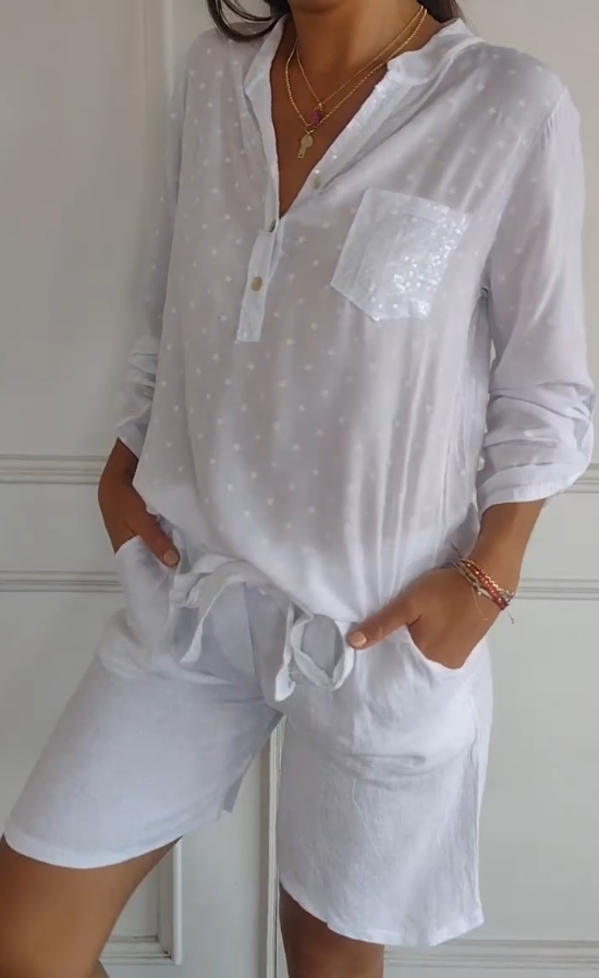 Star Print Casual Pocket Shirt