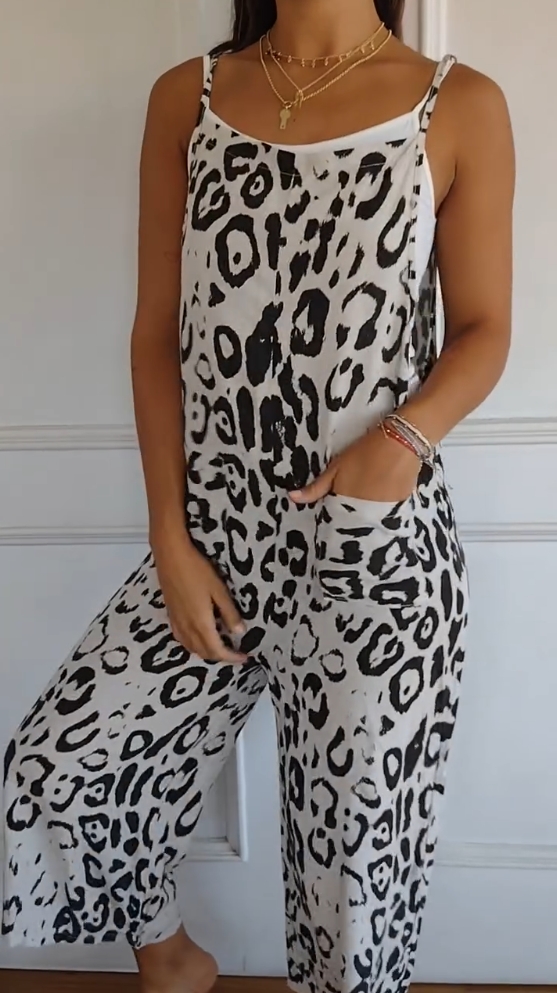 Leopard print casual jumpsuit