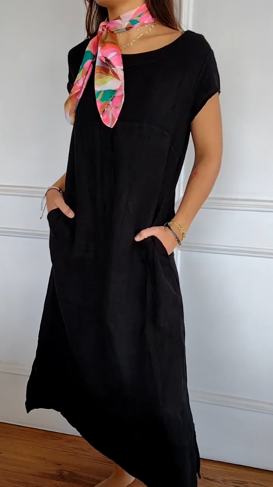 Women's Casual Loose Linen Pocket Dress