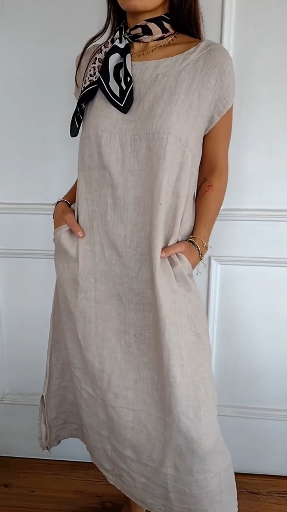Women's Casual Loose Linen Pocket Dress