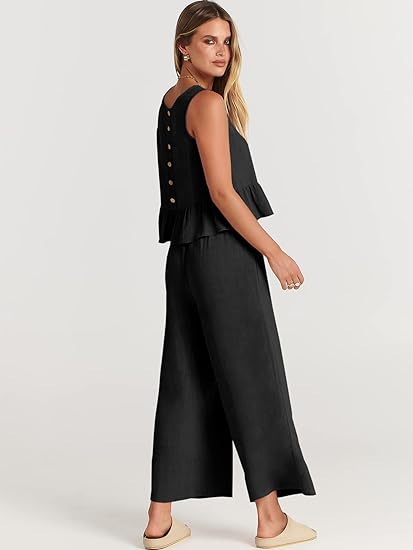 Sleeveless vest wide-leg pants linen casual suit
