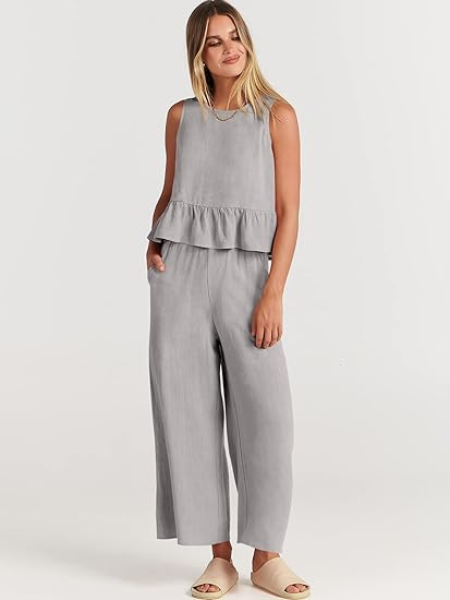Sleeveless vest wide-leg pants linen casual suit