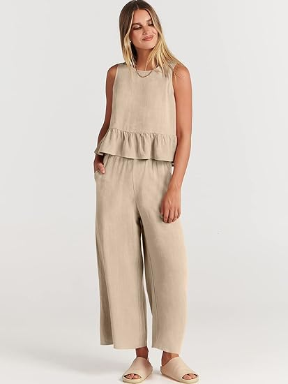 Sleeveless vest wide-leg pants linen casual suit