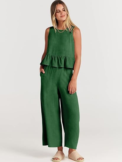 Sleeveless vest wide-leg pants linen casual suit