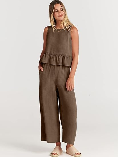 Sleeveless vest wide-leg pants linen casual suit