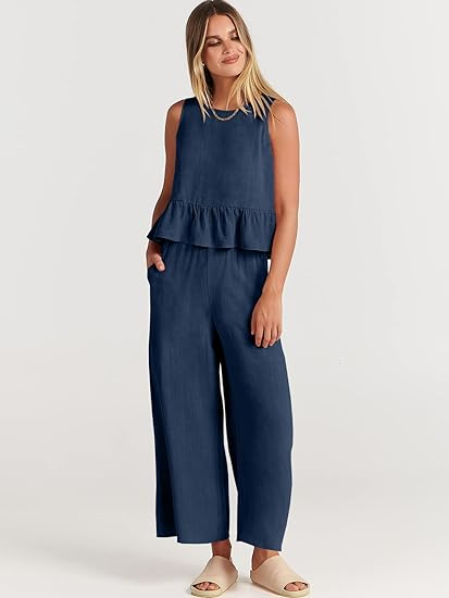 Sleeveless vest wide-leg pants linen casual suit