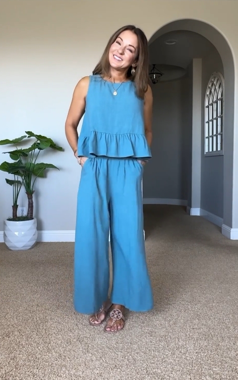Sleeveless vest wide-leg pants linen casual suit