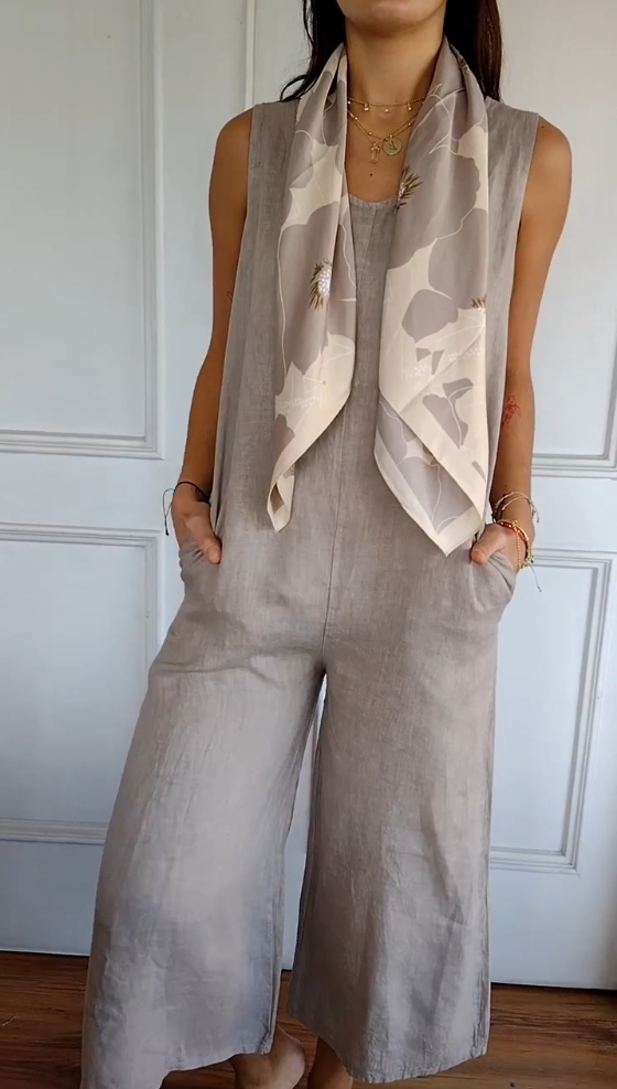 Linen Solid Sleeveless Vest Jumpsuit