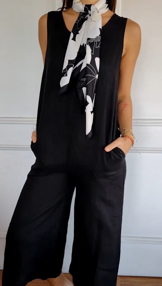 Linen Solid Sleeveless Vest Jumpsuit