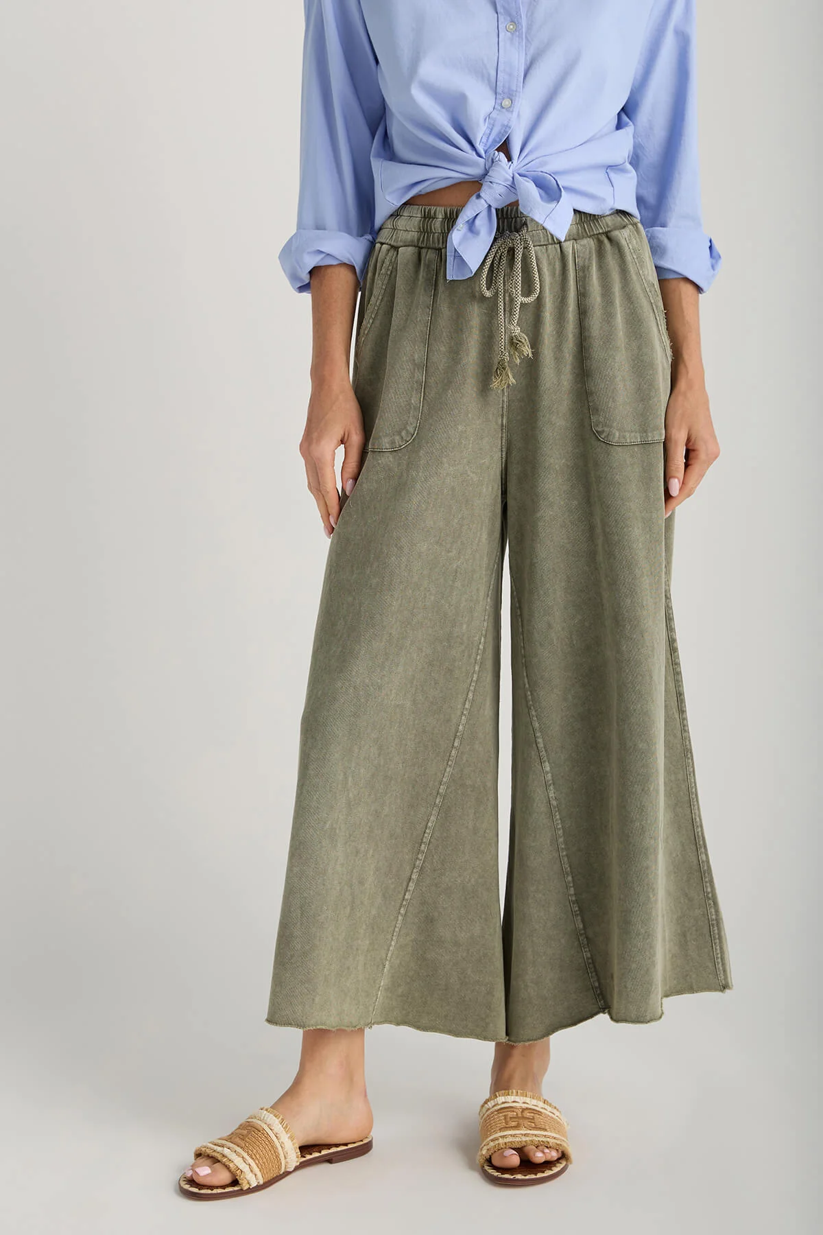 Wide-leg elastic waist loose trousers