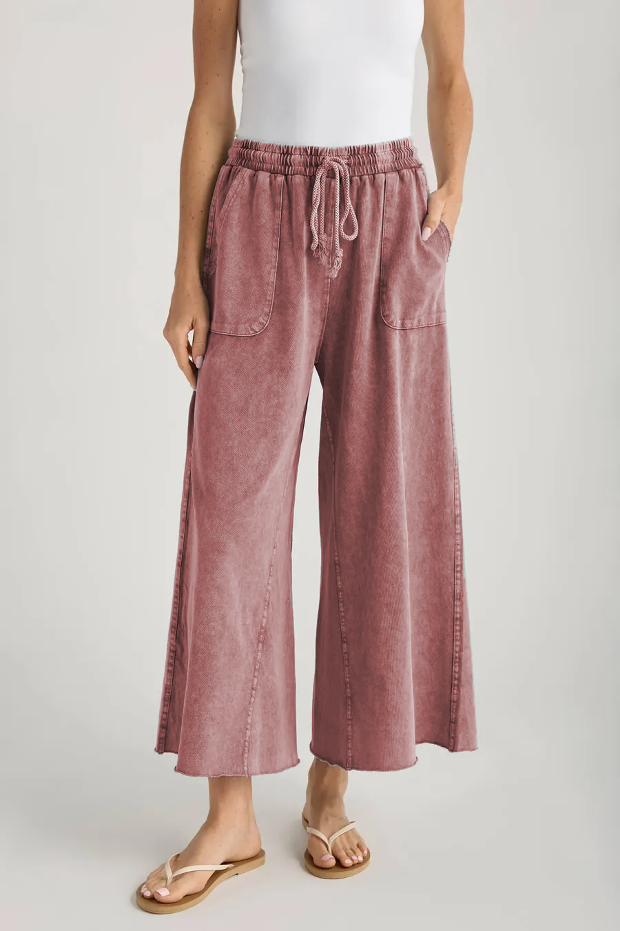Wide-leg elastic waist loose trousers