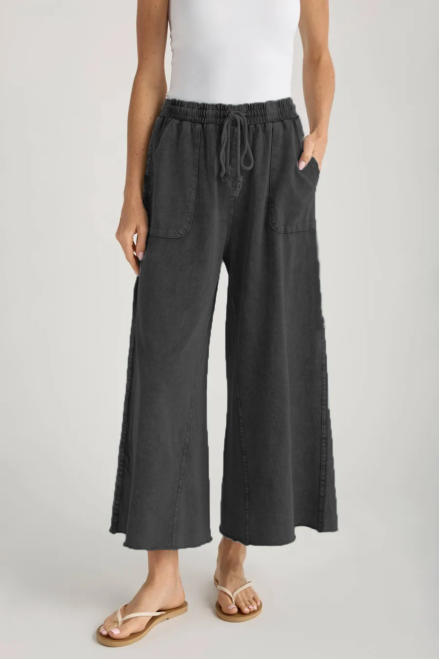Wide-leg elastic waist loose trousers