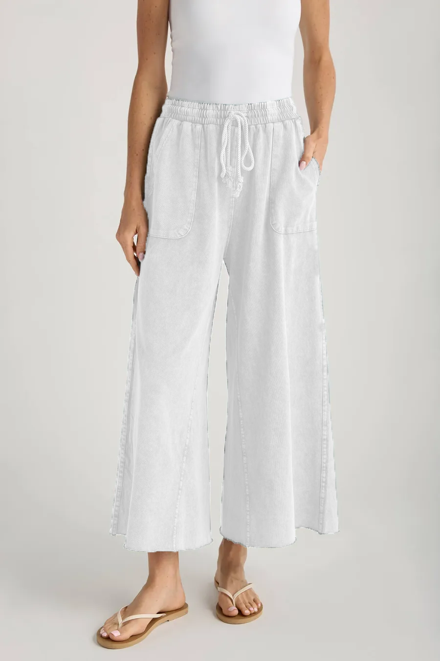 Wide-leg elastic waist loose trousers