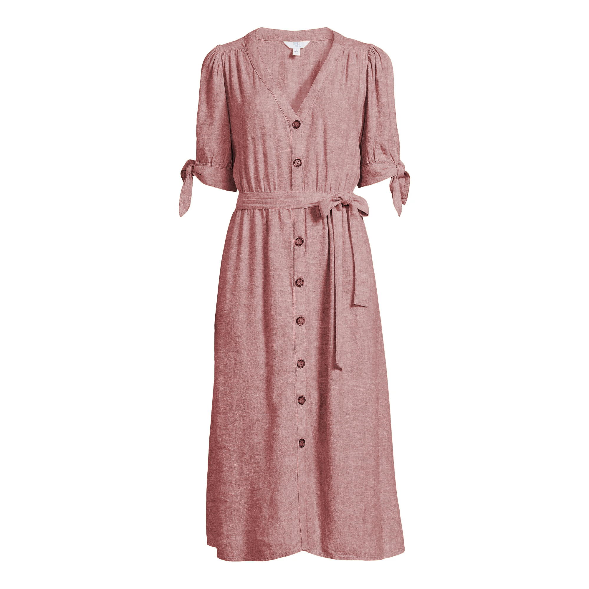 Women Tie Sleeve Linen Blend Midi Dress
