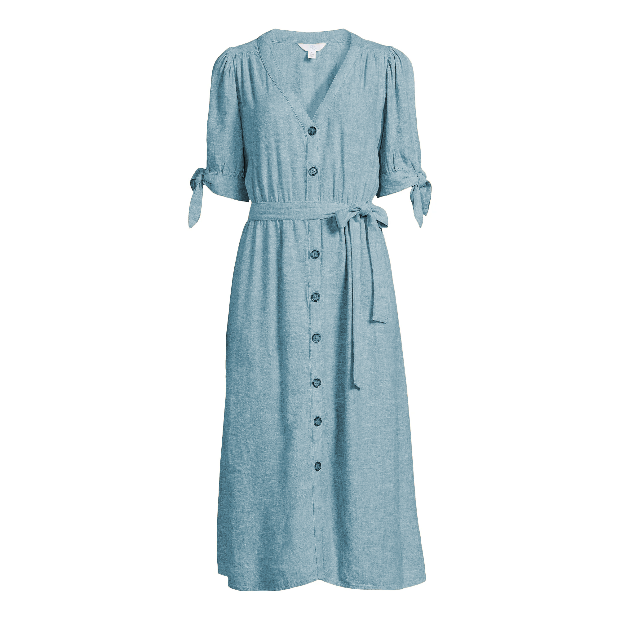 Women Tie Sleeve Linen Blend Midi Dress