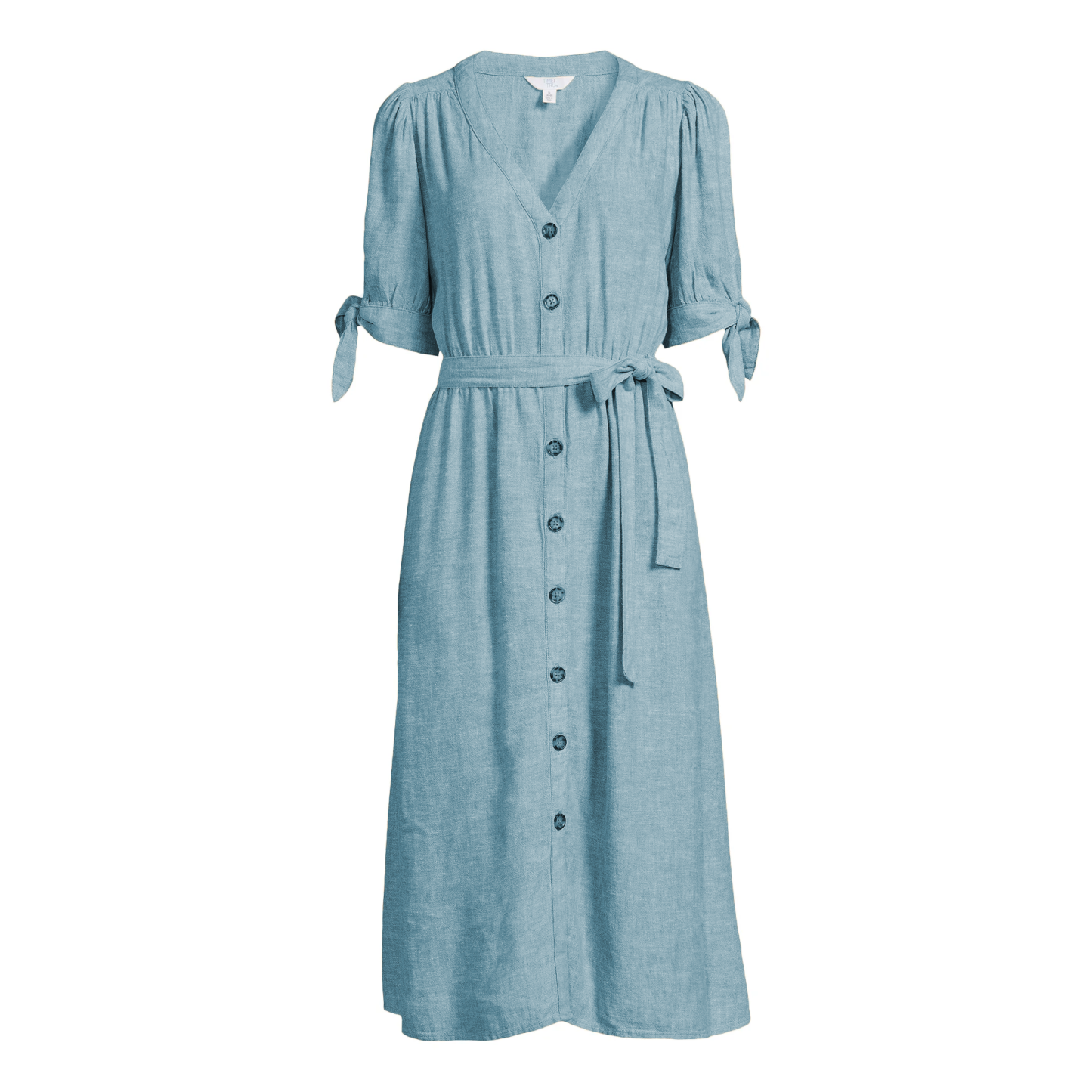 Women Tie Sleeve Linen Blend Midi Dress